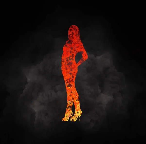 Seksowny Kształt Kobiety Wykonany Ognia Licha Dymie — Zdjęcie stockowe