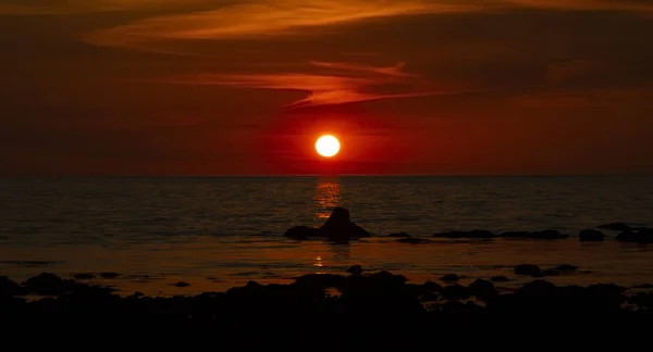 Red sunset on sea