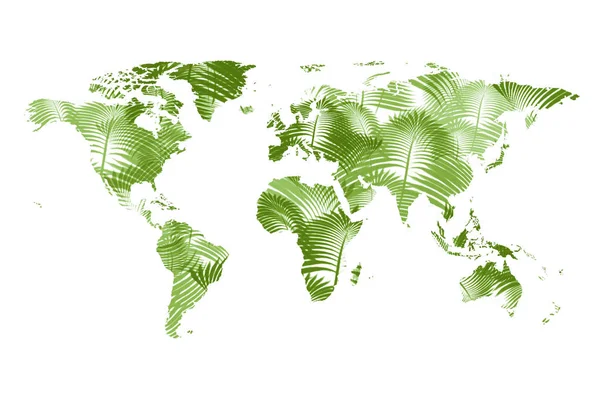 Carte du monde faite de plantes vertes sur blanc — Photo