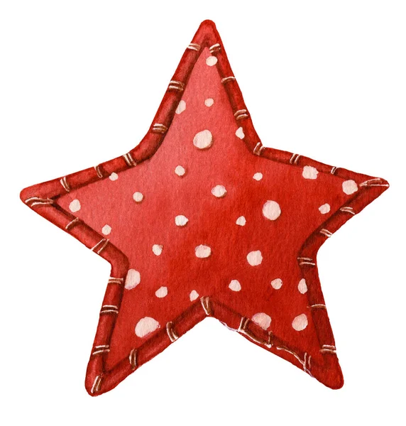 Tela Decorativa Estrella Roja Con Manchas Blancas Dibujadas Mano Acuarela — Foto de Stock