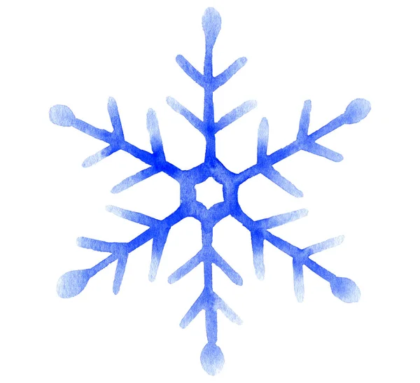 Fiocco Neve Disegnato Mano Acquerello Isolato Sfondo Bianco — Foto Stock