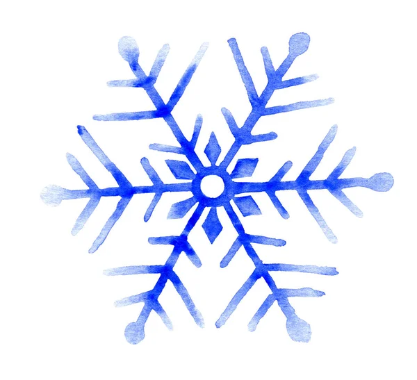 Snowflake Hand Drawn Watercolor Isolated White Background — Stock Photo, Image