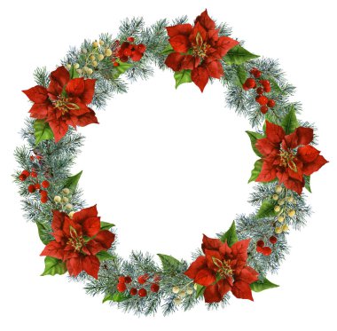 İçinde suluboya resim Noel çelenk el boyalı