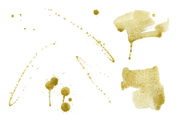 Salpicos Dourados Manchas Manchas Mão Coleção Desenhada Aquarela Isolada Fundo — Fotografia de Stock