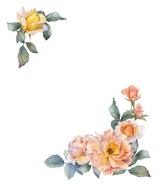 Arrangement Aquarelle Dessiné Main Avec Des Fleurs Roses Thé Pittoresques — Photo