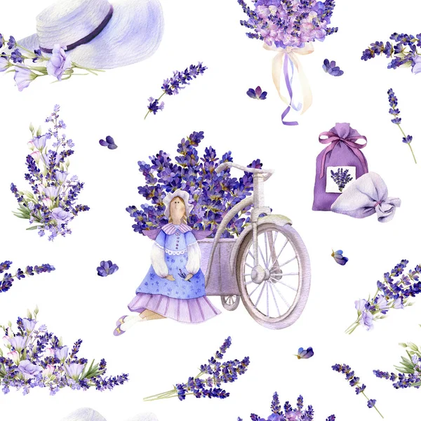 Padrão Sem Costura Estilo Provence Com Flores Lavanda Arranjos Buquês Imagens Royalty-Free
