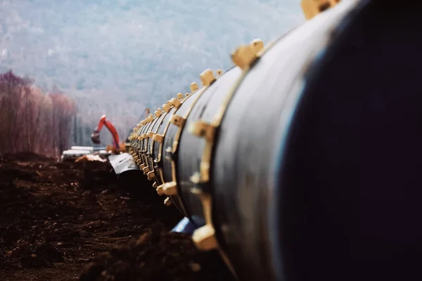 Rohre Einer Gaspipeline Bau Und Verlegung Von Pipelines Für Den — Stockfoto