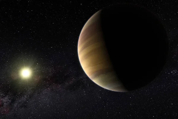 Bir büyük gaz gezegen, yıldız arka plan üzerinde. Bilgisayar grafikleri. Sanatçının görünümünde exoplanet.