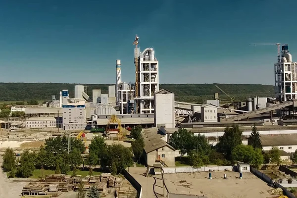 Panorama of the cement plant. Large cement plant. The production of cement on an industrial scale in the factory.