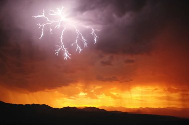 Lightning in the sky. Electric discharges in the sky. clipart
