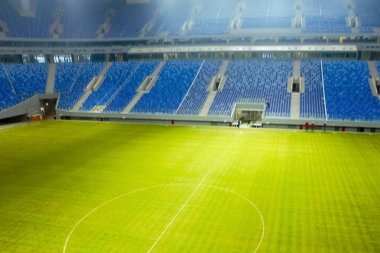 Moskova, Rusya - 22 Mayıs 2018: Stadyumu yeni binada. Yeni stadyum. Çim ve standları