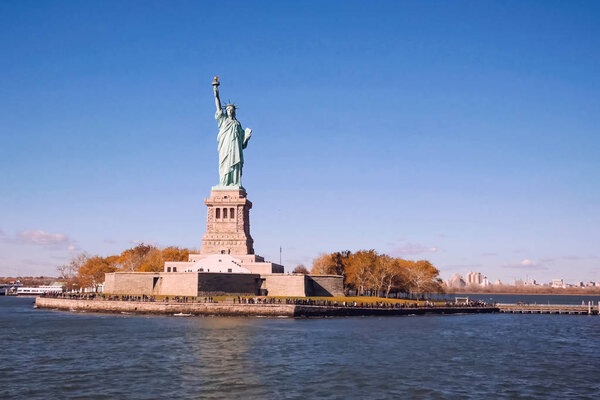New York, USA - October 15, 2017: Statue of Liberty is the symbol of America. Free people. The symbol of freedom.