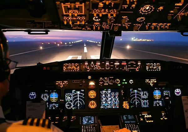 Cockpit Eines Passagierflugzeugs Blick Aus Dem Cockpit Während Des Fluges — Stockfoto