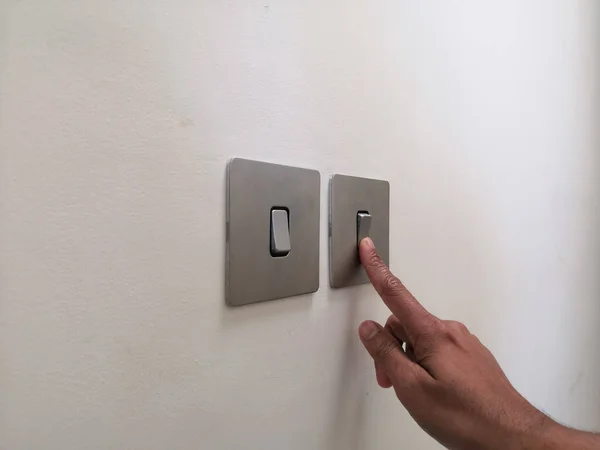 Turning Electrical Switch Male Finger — Stock Photo, Image