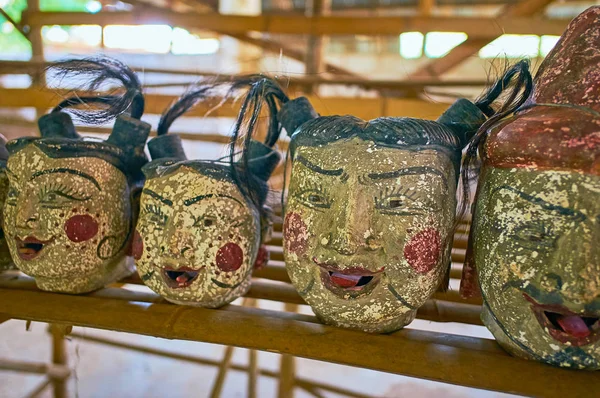 The antique heads of worshiped in Myanmar spirits, named nats in market of Inn Thein (Indein) village on Inle Lake.