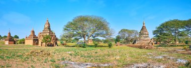 Panoramik Bagan archaeologial Park, Mayanmar antik tapınak üzerine