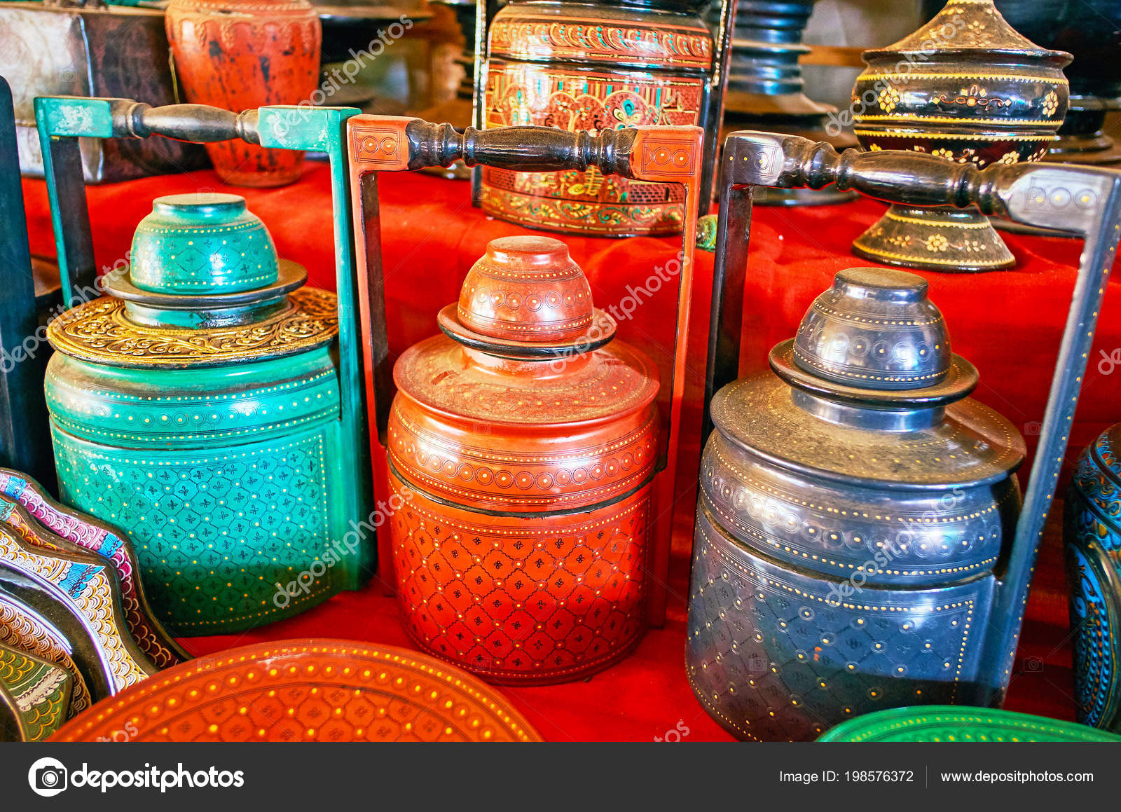 Scenic Colored Burmese Rice Containers Made Lacquerware Technique Decorated Fine Stock Photo Image By C Efesenko Scenic Colored Burmese Rice Containers Made Lacquerware Technique Decorated Fine Stock Photo Image By C Efesenko