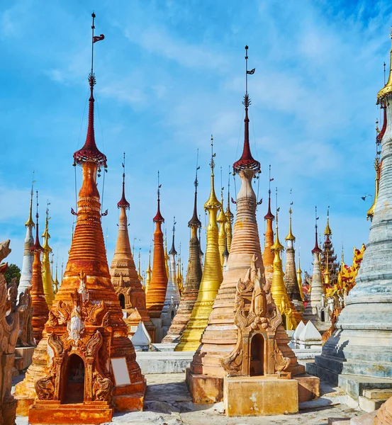 It;s easy to get lost during the long walk among the ancient stupas of Nyaung Ohak archaeological site in village of Indein (Inn Thein) on Inle Lake, Myanmar.