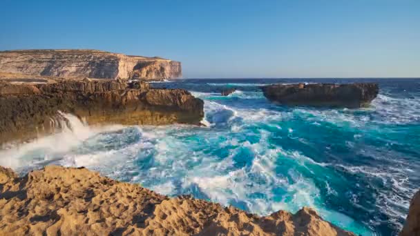 Côte Rocheuse Île Gozo Archipel Maltais Côté Fenêtre Azur Vagues — Video