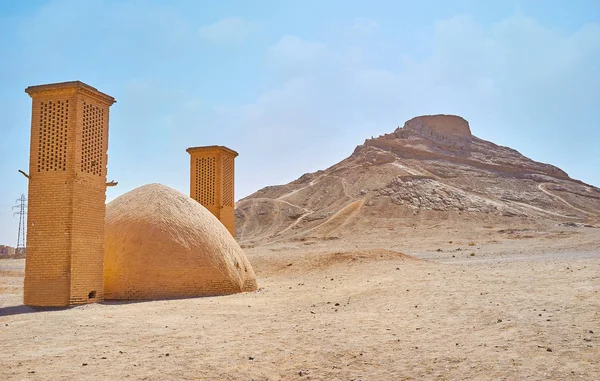 Towers Silence Dakhma Ancient Archaeological Site Preserved Desert Next Yazd — Stock Photo, Image