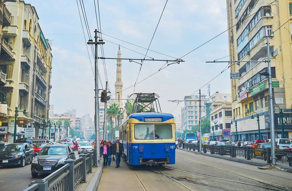 Aleksandria Egipt Grudnia 2017 Jasny Niebieski Retro Tramwaj Mahta Raml — Zdjęcie stockowe