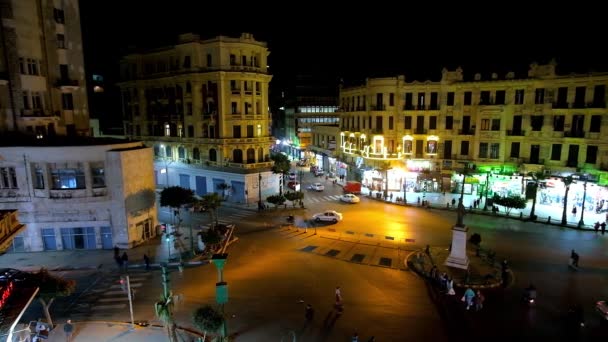 Cairo Egito Dezembro 2017 Noite Talaat Harb Square Com Seu — Vídeo de Stock