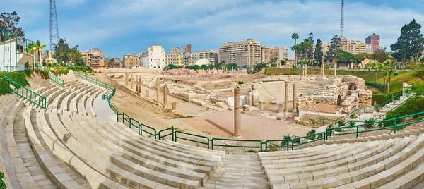 Panorama Van Archeologische Site Van Roman Auditorium Met Bewaard Gebleven — Stockfoto
