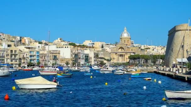 Birgu Malta Giugno 2018 Mandragg Argine Affaccia Sul Porto Turistico — Video Stock