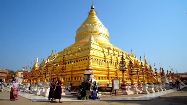 Bagan Myanmar Febrero 2018 Excepcional Pagoda Shwezigon Con Estupa Dorada — Vídeos de Stock