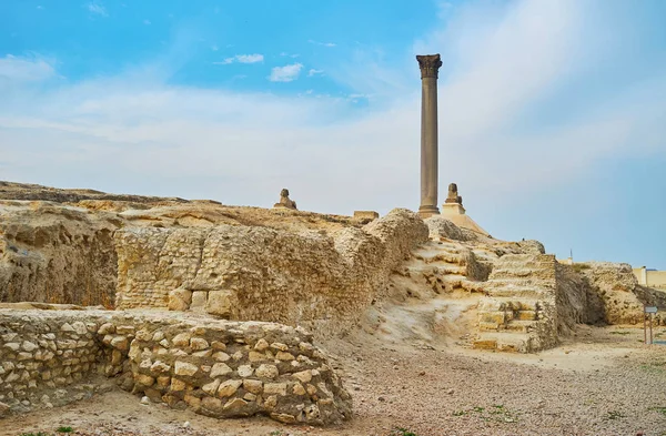 Giant Stone Monolithic Pompey Pillar Located Ruins Ancient Serapeum Greek — стоковое фото