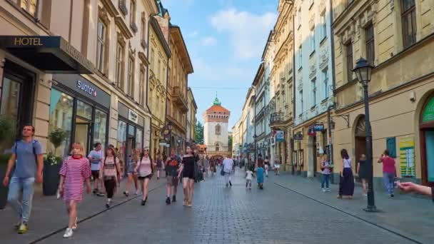 Krakau Polen Juni 2018 Die Florianska Straße Ist Eine Beliebte — Stockvideo