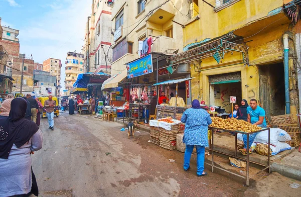 Aleksandria Egipt Grudnia 2017 Slumsów Karmouz Okolicy Zatłoczonych Ulic Mieszkalnych — Zdjęcie stockowe