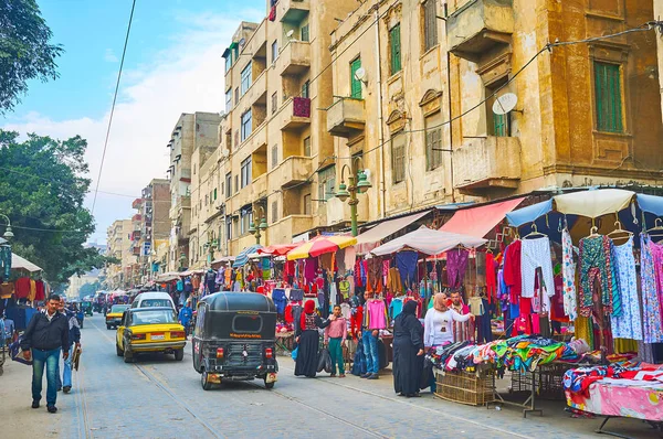 Alexandria Egito Dezembro 2017 Movimentada Avenida Karmouz Com Mercado Vestuário — Fotografia de Stock