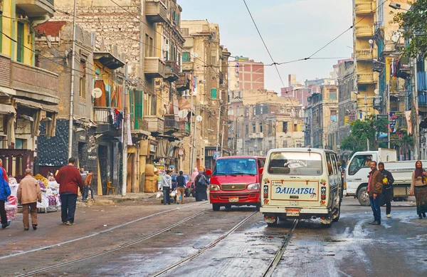 Alexandria Egitto Dicembre 2017 Baraccopoli Ramshackle Strada Sporca Piena Auto — Foto Stock