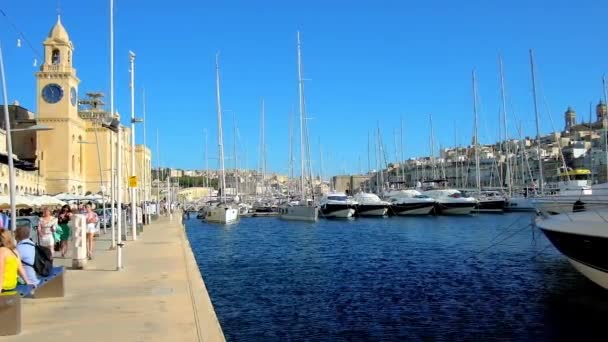 Birgu マルタ 2018 Xatt Forn 海辺のプロムナード沿いマルタ海事博物館の Clock Tower Birgu Birgu — ストック動画