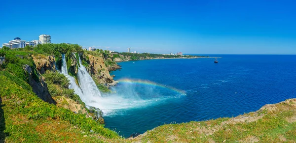 Panorama Impregnable Cliffs Antalya Coast View Impressive Lower Duden Waterfall — Stock Photo, Image