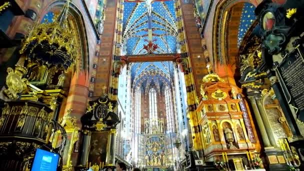 Krakow Pologne Juin 2018 Splendide Intérieur Basilique Néo Gothique Sainte — Video