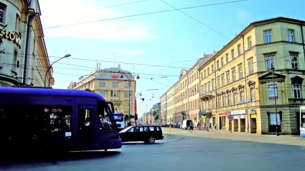 Kraków Polska Czerwca 2018 Tramwaje Jeździć Wzdłuż Ulicy Westerplatte Widokiem — Wideo stockowe