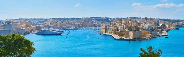 Valletta Bástyáira Nyílik Kilátás Nyílik Grand Harbour Festői Városvédelmi Senglea — Stock Fotó