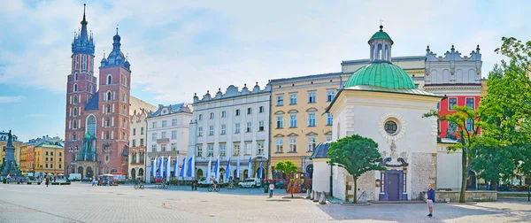 Krakkó Lengyelország 2018 Június Panorama Gyönyörű Együttes Rynek Glowny Main — Stock Fotó