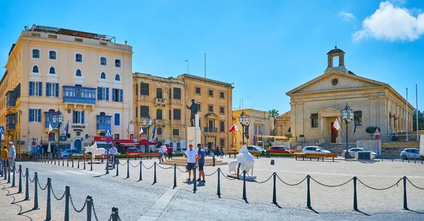 Valletta Malta Giugno 2018 Panorama Castiglia Place Con Statua George — Foto Stock