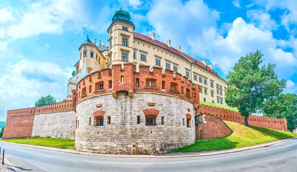 Enorme Castelo Wawel Com Torre Sigismundo Iii Vasa Primeiro Plano — Fotografia de Stock