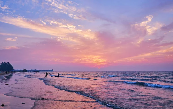 Pôr Sol Púrpura Brilhante Sobre Baía Bengala Com Vista Para — Fotografia de Stock