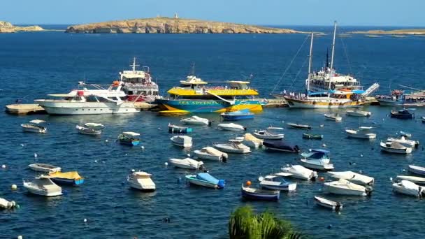 Bugibba Malta June 2018 Pleasure Boats Prepare Departure Shipyard Stretching — Stock Video