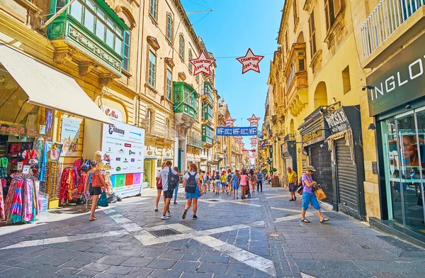 Valletta Malta Czerwca 2018 Central City Street Triq Repubblika Urządzone — Zdjęcie stockowe