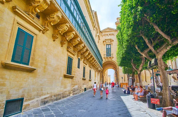 Valletta Malta Junio 2018 Antigua Calle Del Teatro Con Vistas — Foto de Stock