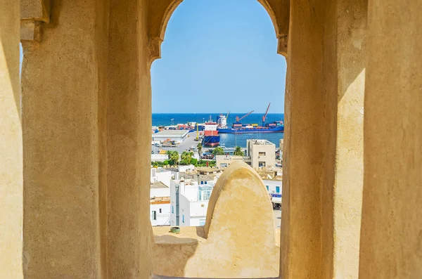 Kis Ablak Torony Ribat Erőd Található Medina Ipari Kikötő Sousse — Stock Fotó