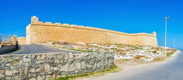 Panorama Delle Massicce Mura Pietra Della Fortezza Ribat Uno Dei — Foto Stock