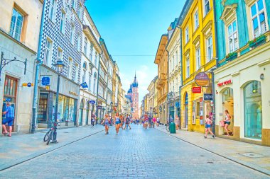 Krakow, Polonya - 11 Haziran 2018: Üç sokak ortaçağ döneminde yüksek değeri vardı, 11 Haziran Krakow Krakow, Kraliyet Yolu'nun bir bölümü yapıldı