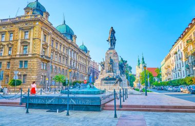 Krakow, Polonya - 11 Haziran 2018: anıt üzerinde 11 Haziran Krakow Kralı Władysław II Jagiello, atlı heykeli hakim ile Grunwald Savaşı yıldönümü adanmış